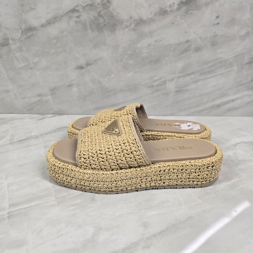 Prada Beige Woven Slide Sandals - Picture 3 of 9